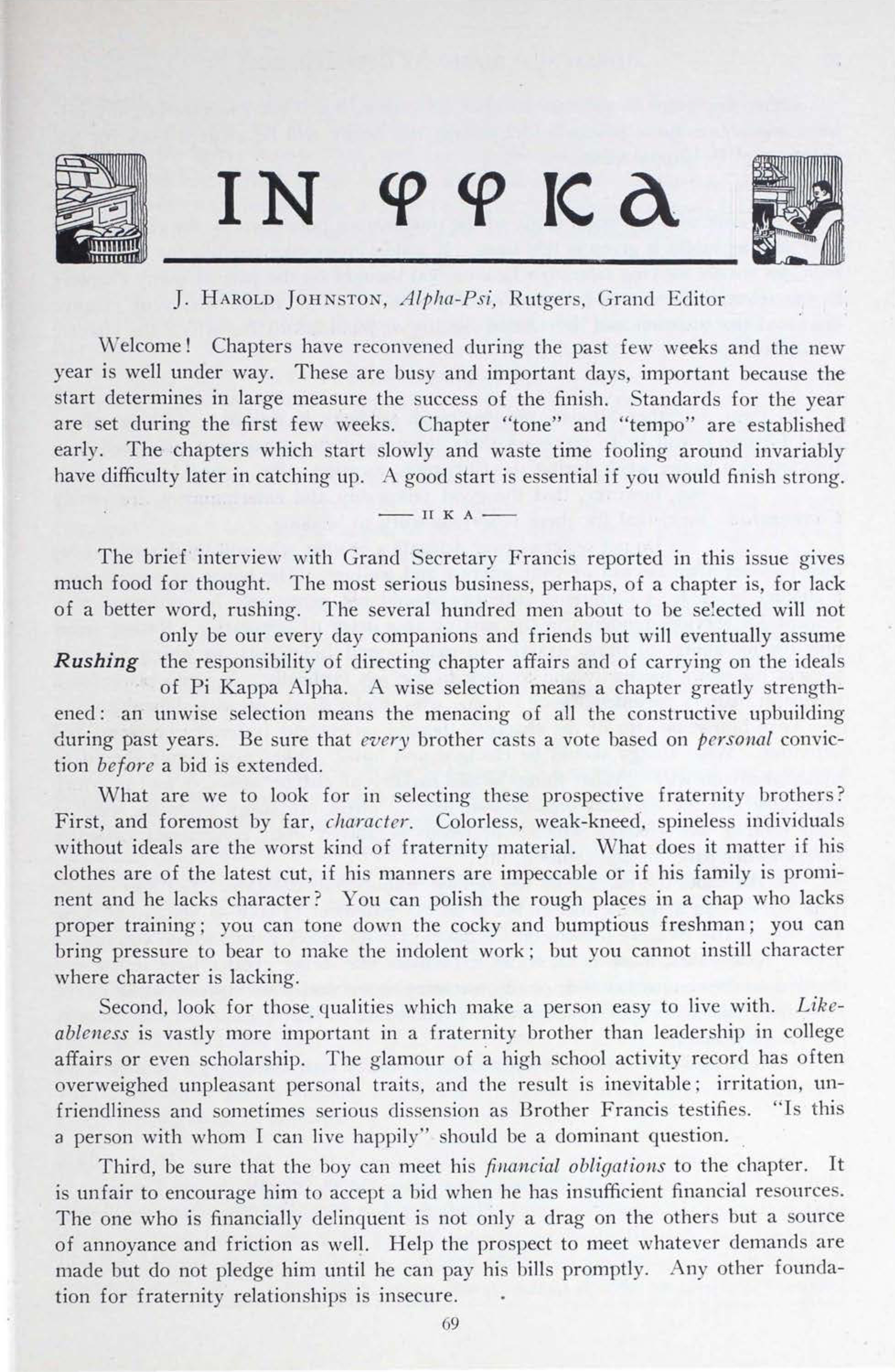 In Phi Phi Kappa Alpha, October 1928